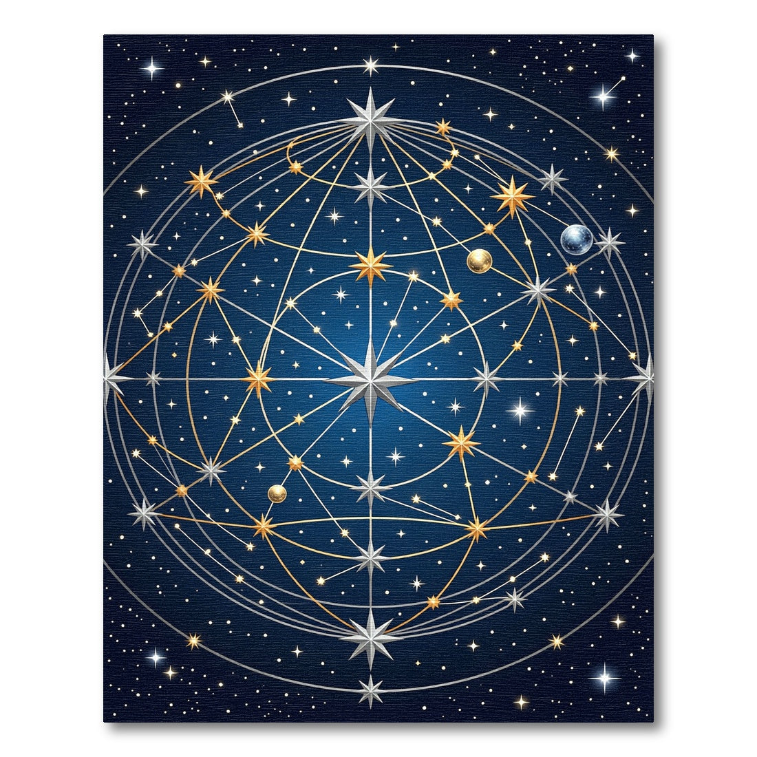 Celestial Gold and Silver Star Map Rug