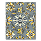 Yellow and Blue Daisy Floral Tile Rug