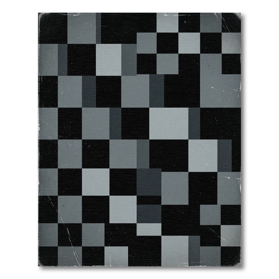 Modern Charcoal Black Pixel Geometric Grid Rug