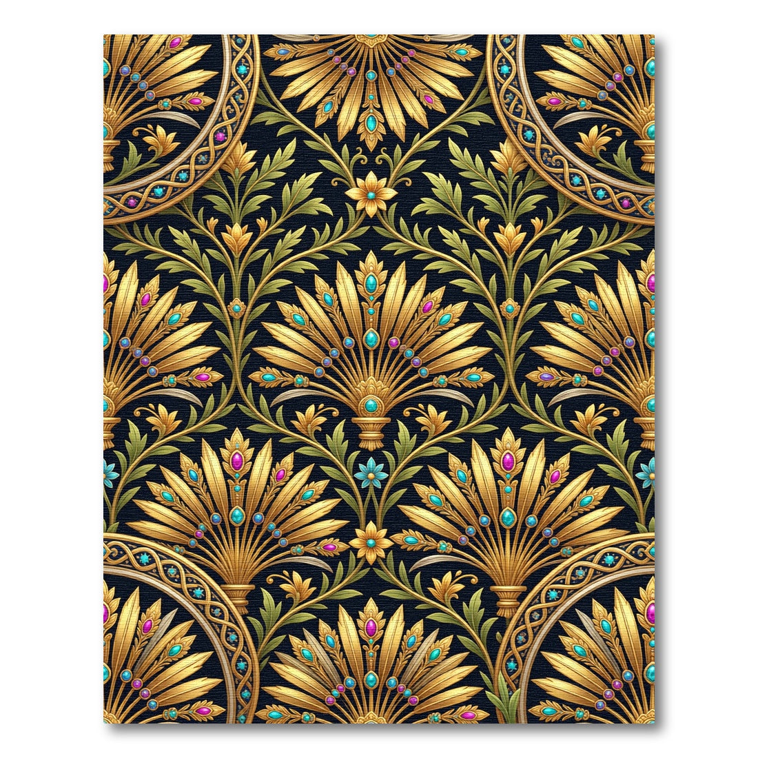 Elegant Gold Peacock Fan Jewel Tapestry Rug