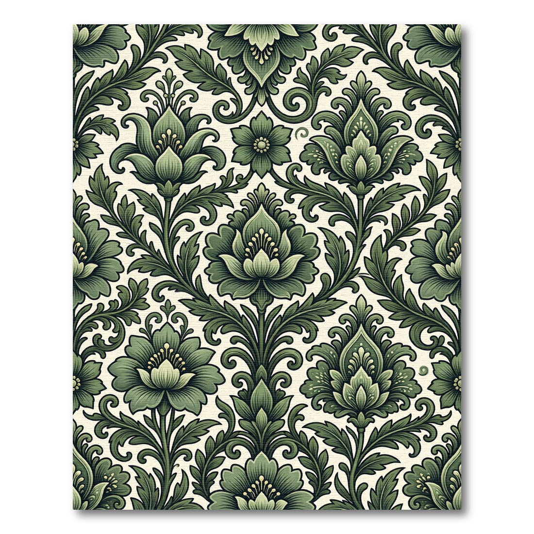 Elegant Sage Green Damask Floral Scroll Rug