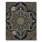 Intricate Golden Mandala Navy Ornate Tapestry Rug