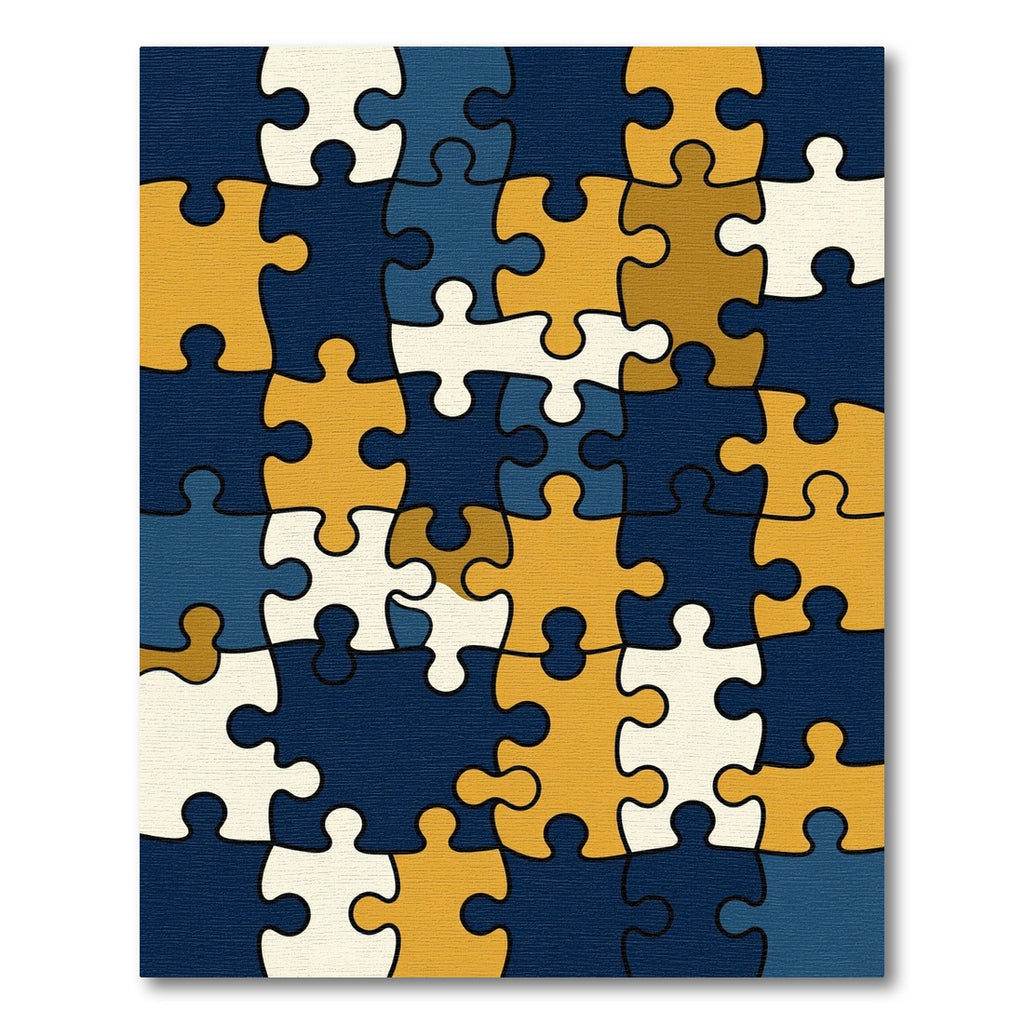 Abstract Navy and Gold Puzzle Rug