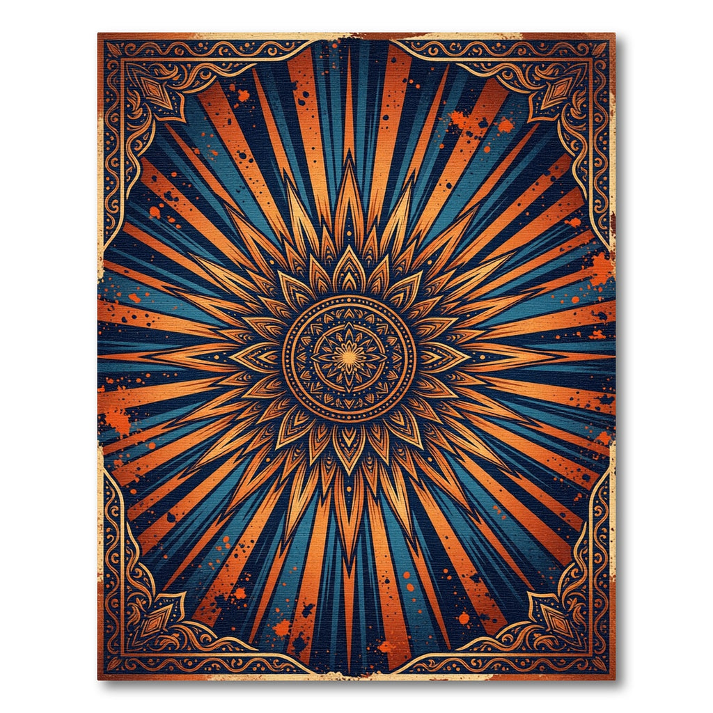 Orange Blue Radiant Sun Mandala Rug