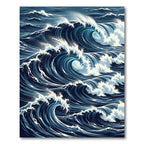 Dramatic Oceanic Deep Blue Wave Rug
