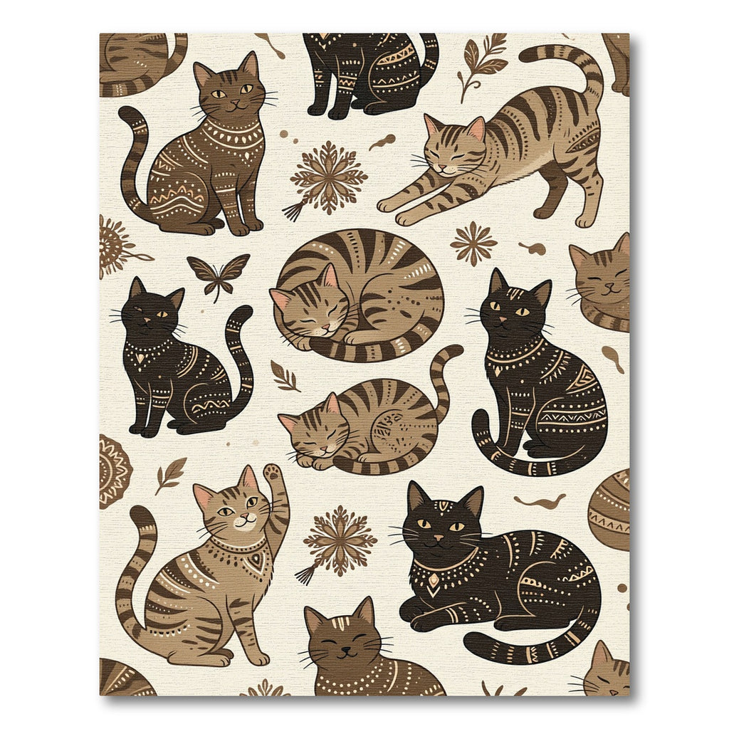 Whimsical Earthy Feline Boho Illustration Rug