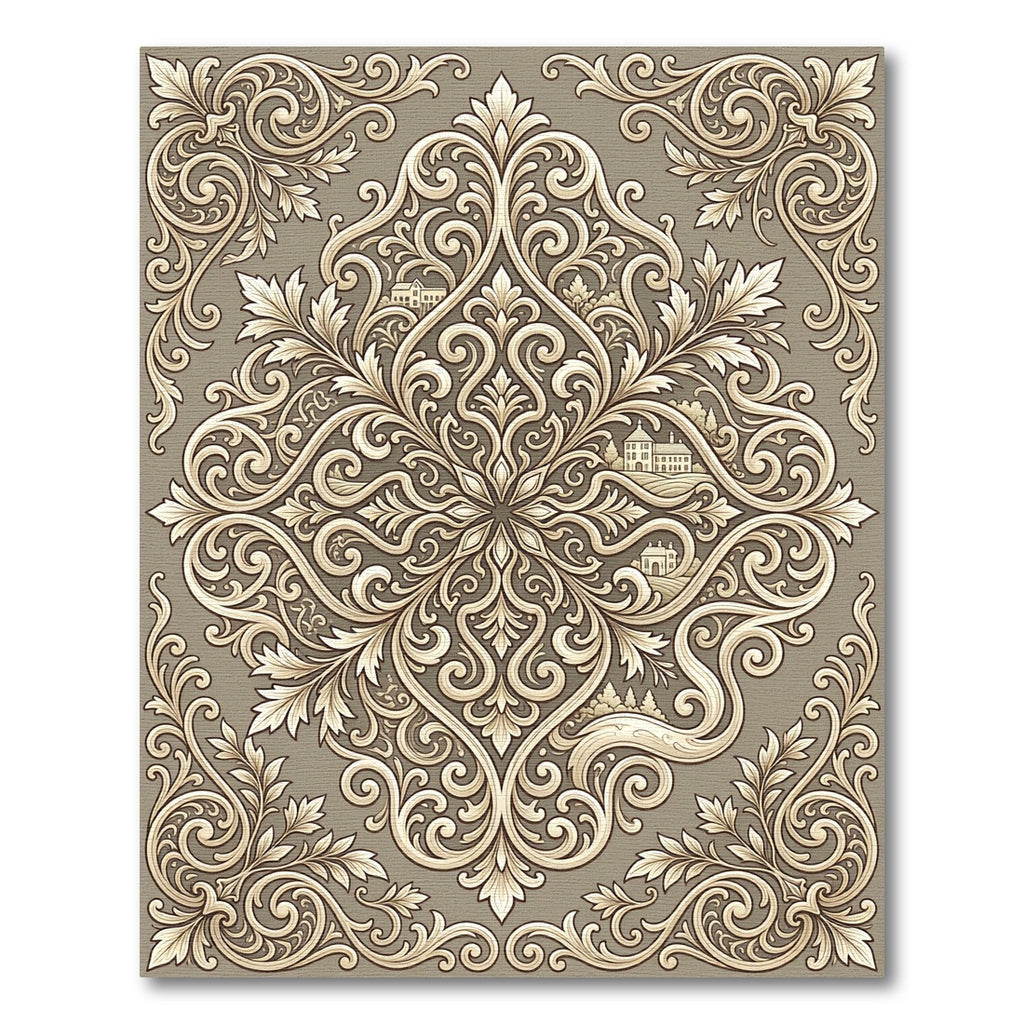 Ornate Beige Acanthus Scroll Landscape Rug