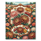 Golden Chrysanthemum Floral Baroque Frame Rug