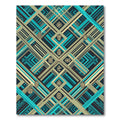 Geometric Teal and Gold Abstract Weave Rug