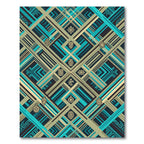 Geometric Teal and Gold Abstract Weave Rug