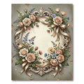 Elegant Beige Rose Ribbon Frame Rug