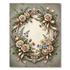 Elegant Beige Rose Ribbon Frame Rug