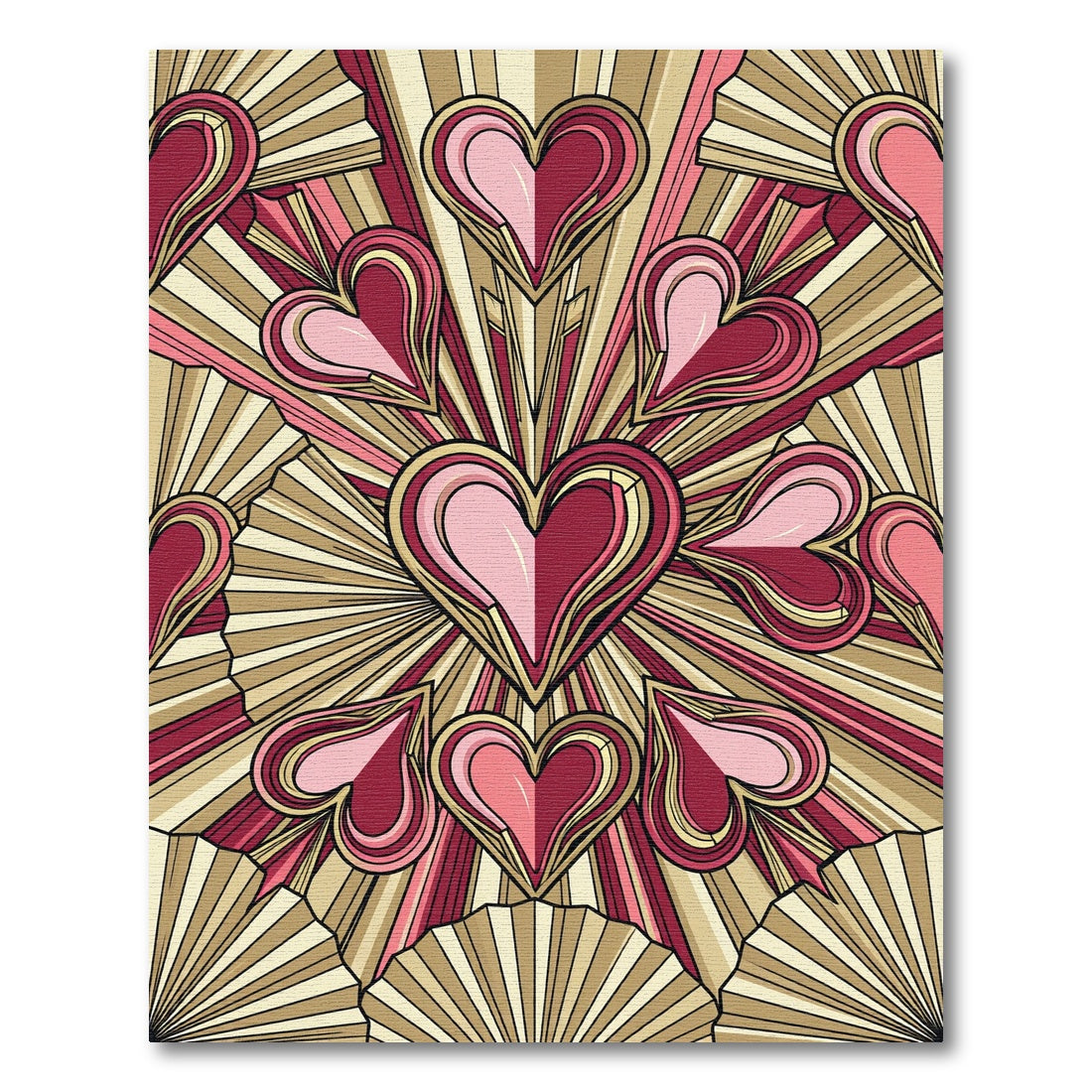 Radiant Red Pink Gold Heartburst Rug