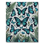 Vibrant Blue Butterfly Tropical Fern Garden Rug