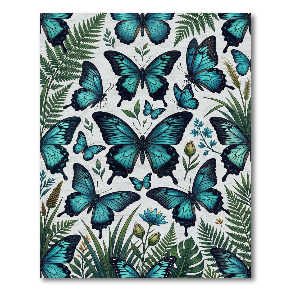 Vibrant Blue Butterfly Tropical Fern Garden Rug