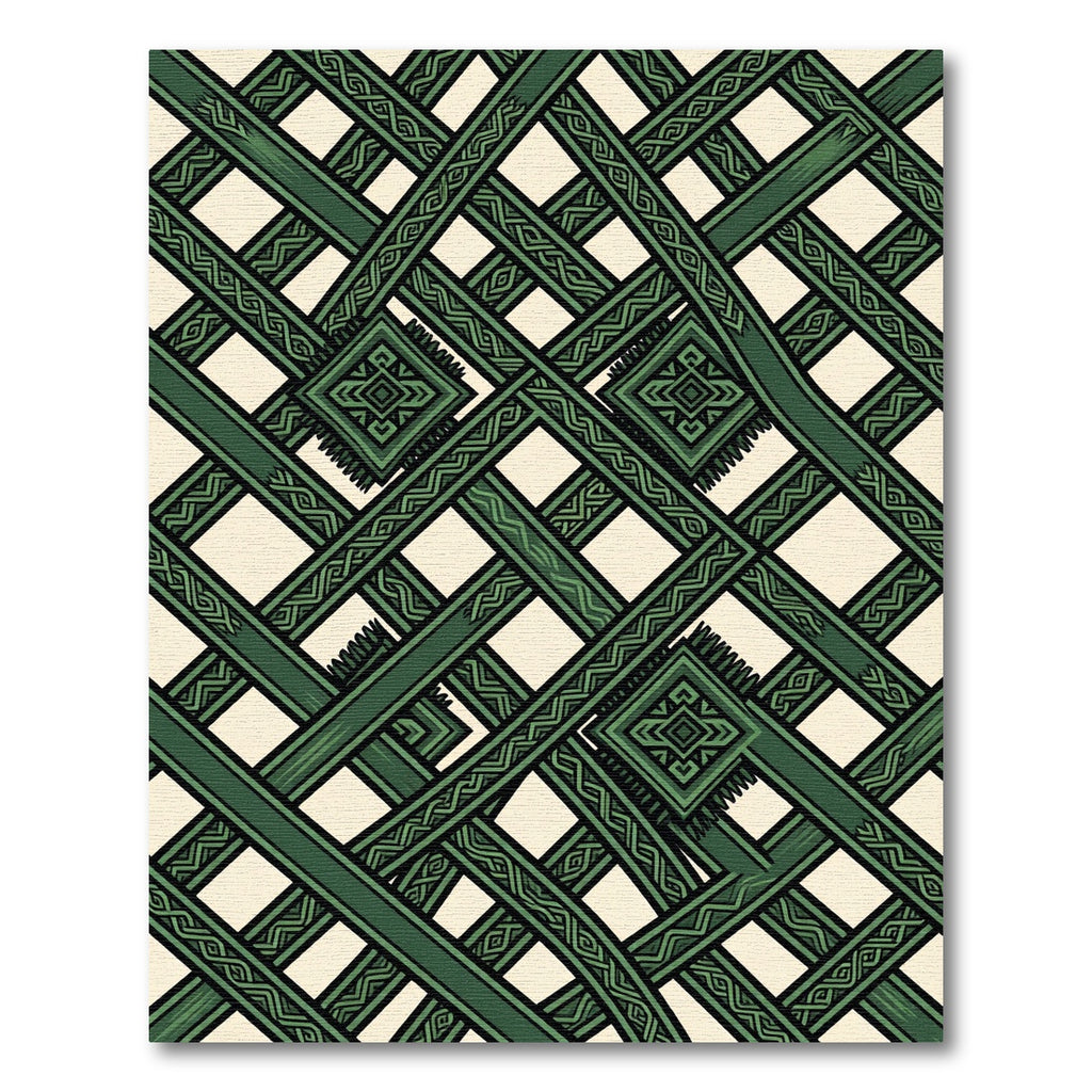Geometric Emerald Interlocking Lattice Weave Rug