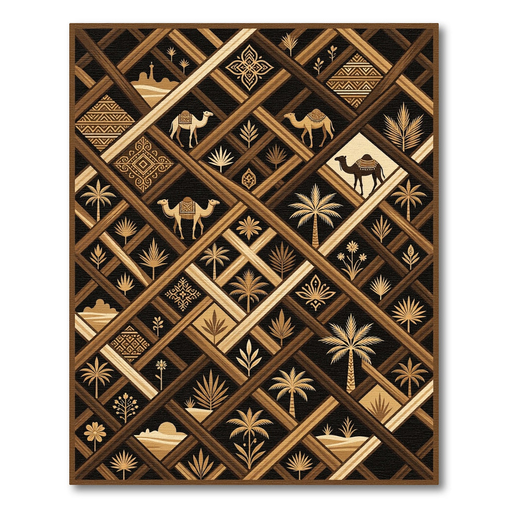 Earthy Brown Camel Desert Geometric Tile Rug