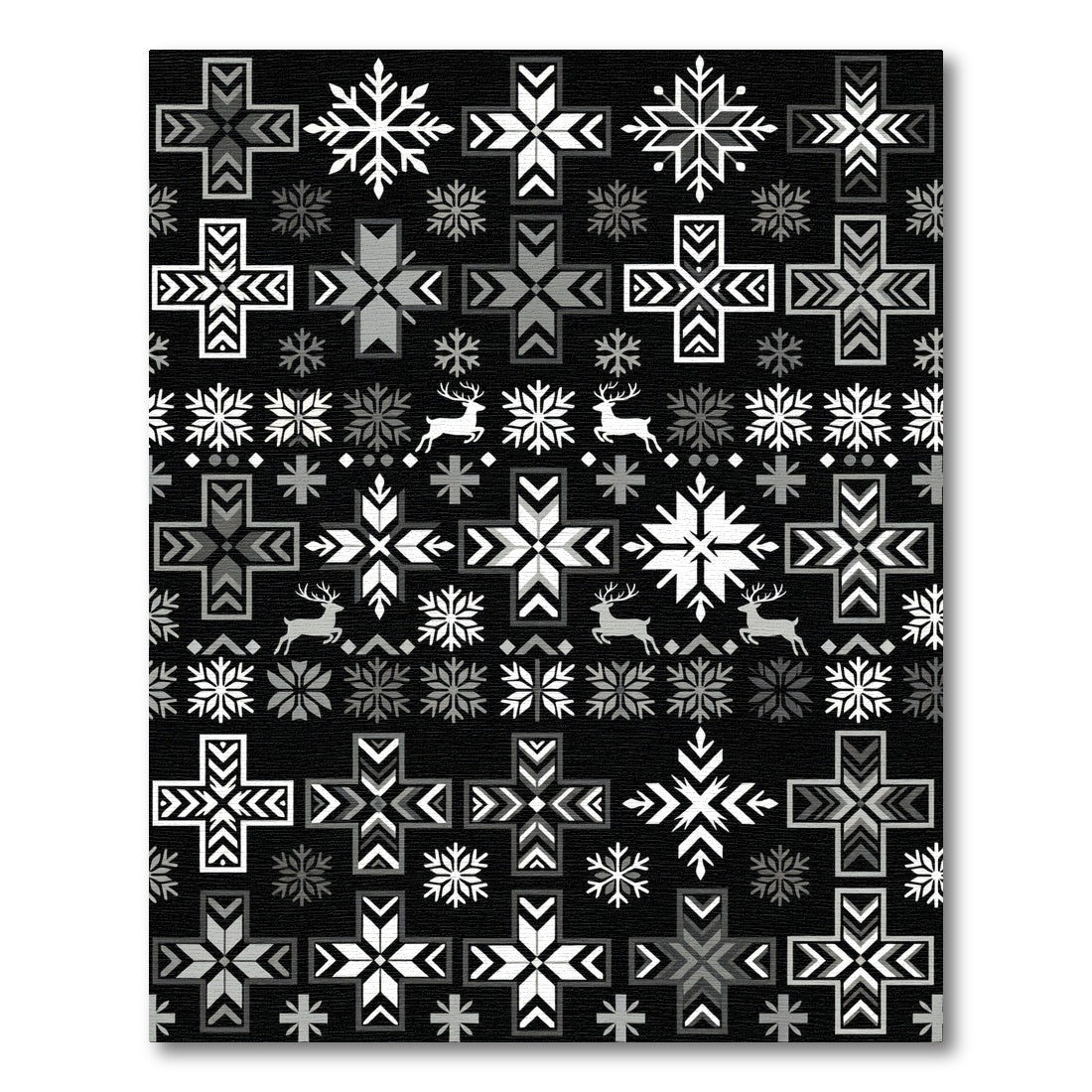 Monochromatic Snowflake Deer Cross Pattern Rug