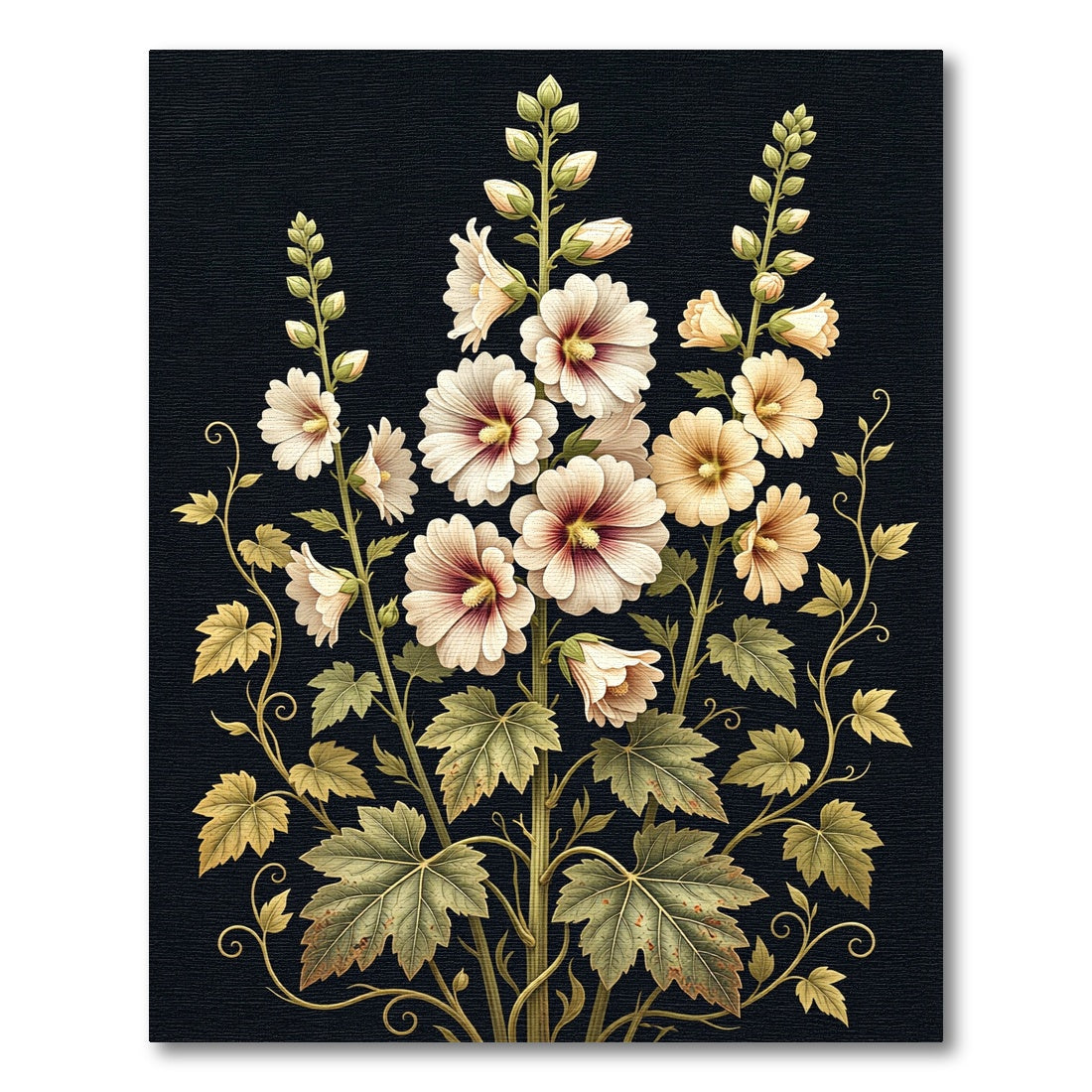 Cream Pink Hibiscus Botanical Illustration Rug