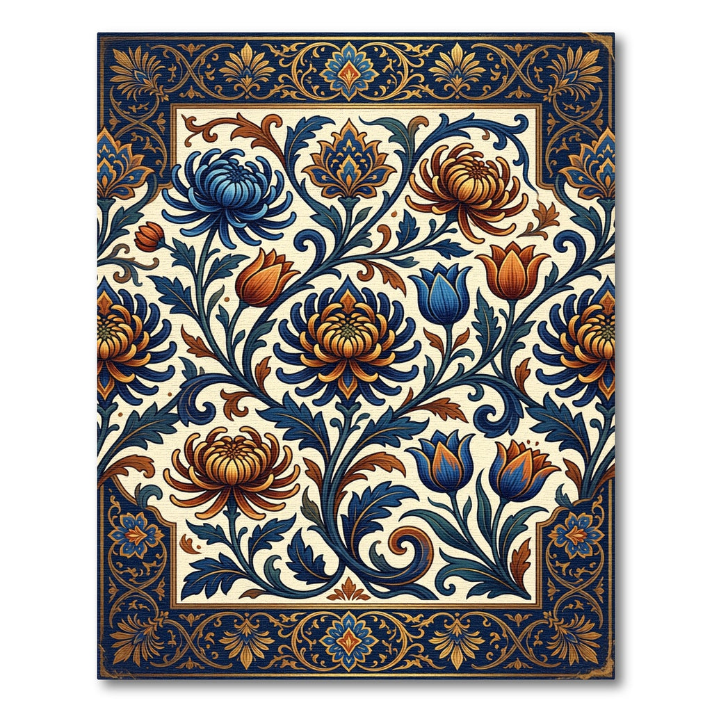 Midnight Blue Golden Floral Tapestry Rug