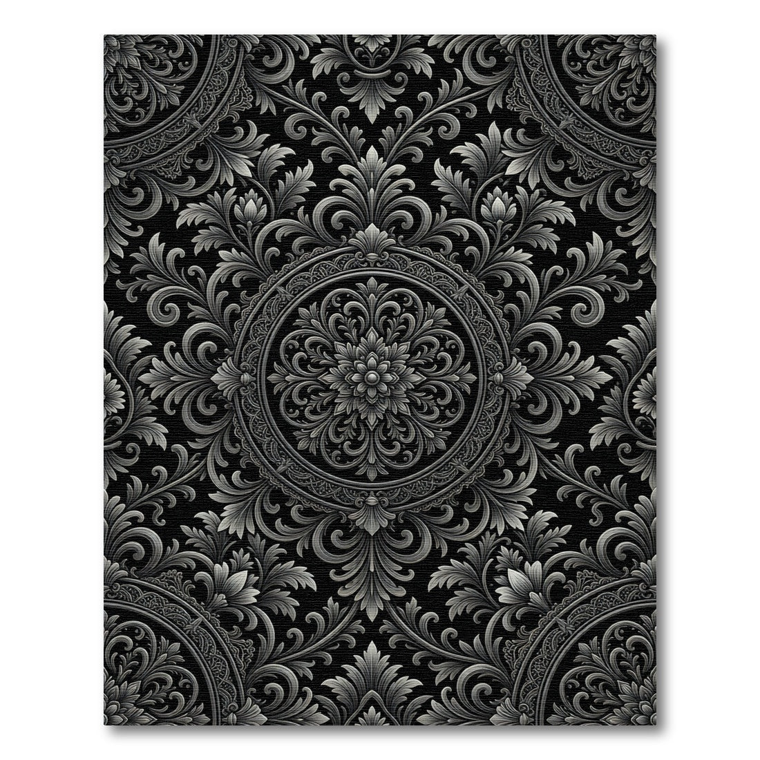 Ornate Silver Floral Damask Rug