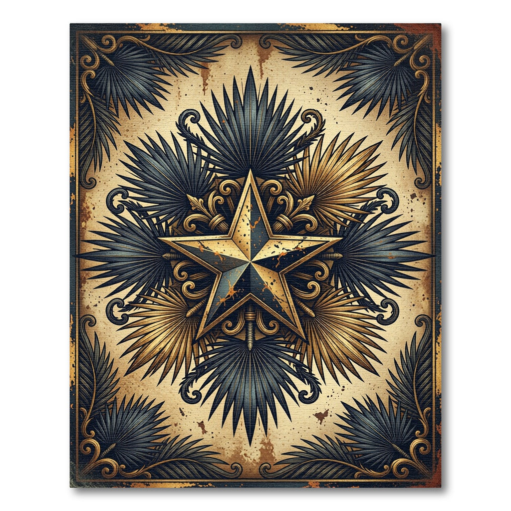 Vintage Gold Star Tropical Palm Foliage Rug