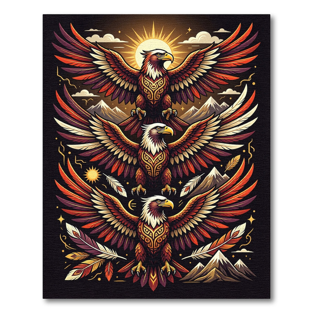 Majestic Triple Eagle Sun Mountain Art Rug