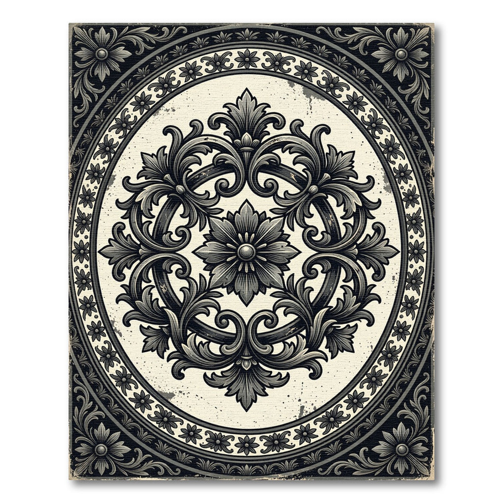 Ornate Damask Charcoal Floral Medallion Rug