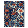Ornate Navy and Orange Chrysanthemum Tile Rug