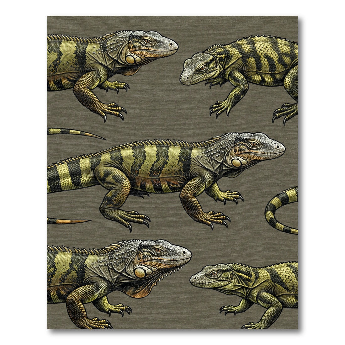 Iguana Tropical Reptile Olive Earth Rug