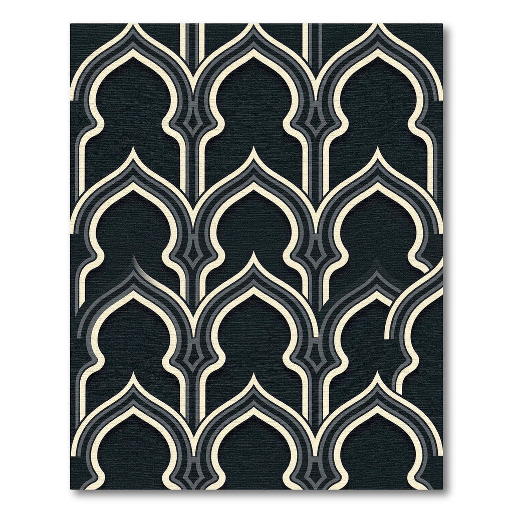 Arched Charcoal and Slate Geometric Overlay Rug