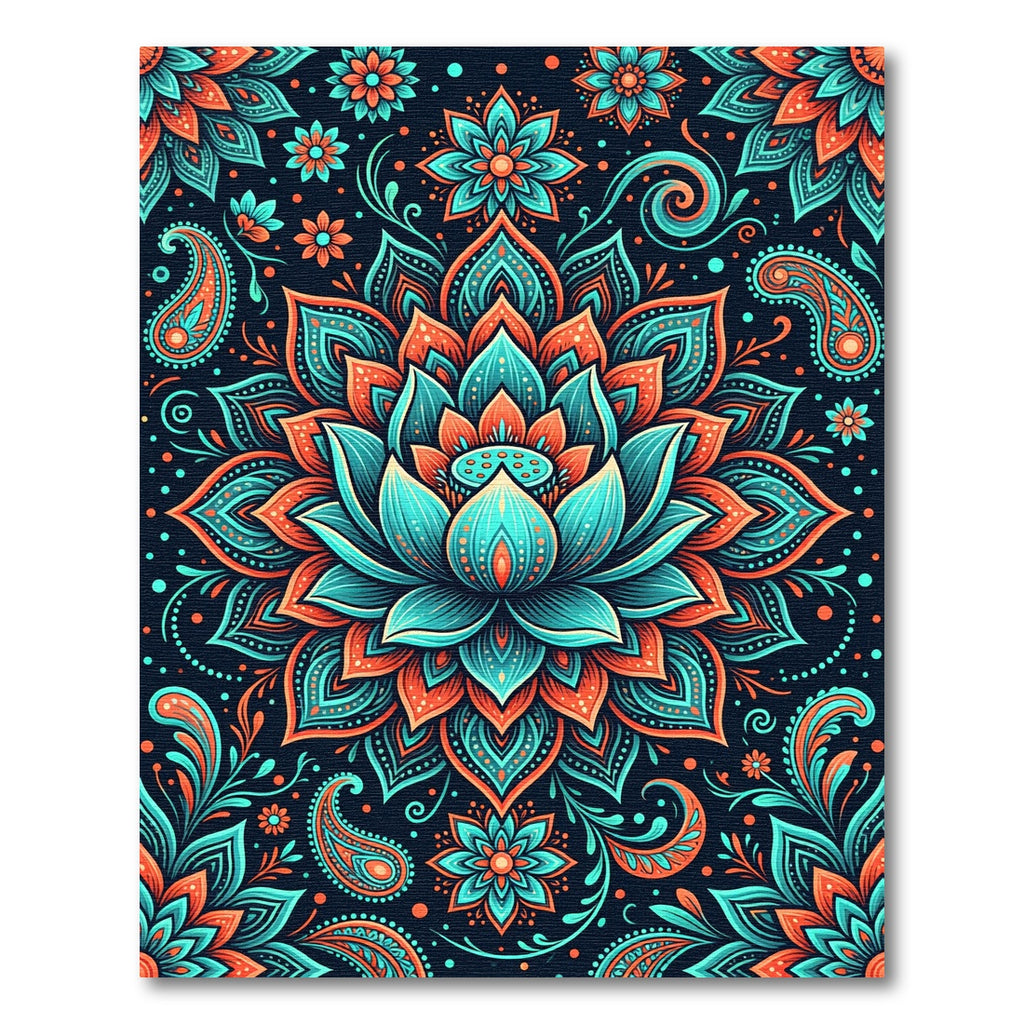 Vibrant Teal Orange Mandala Floral Rug