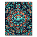 Vibrant Teal Orange Mandala Floral Rug