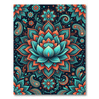 Vibrant Teal Orange Mandala Floral Rug