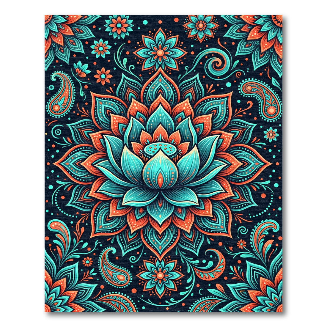 Vibrant Teal Orange Mandala Floral Rug