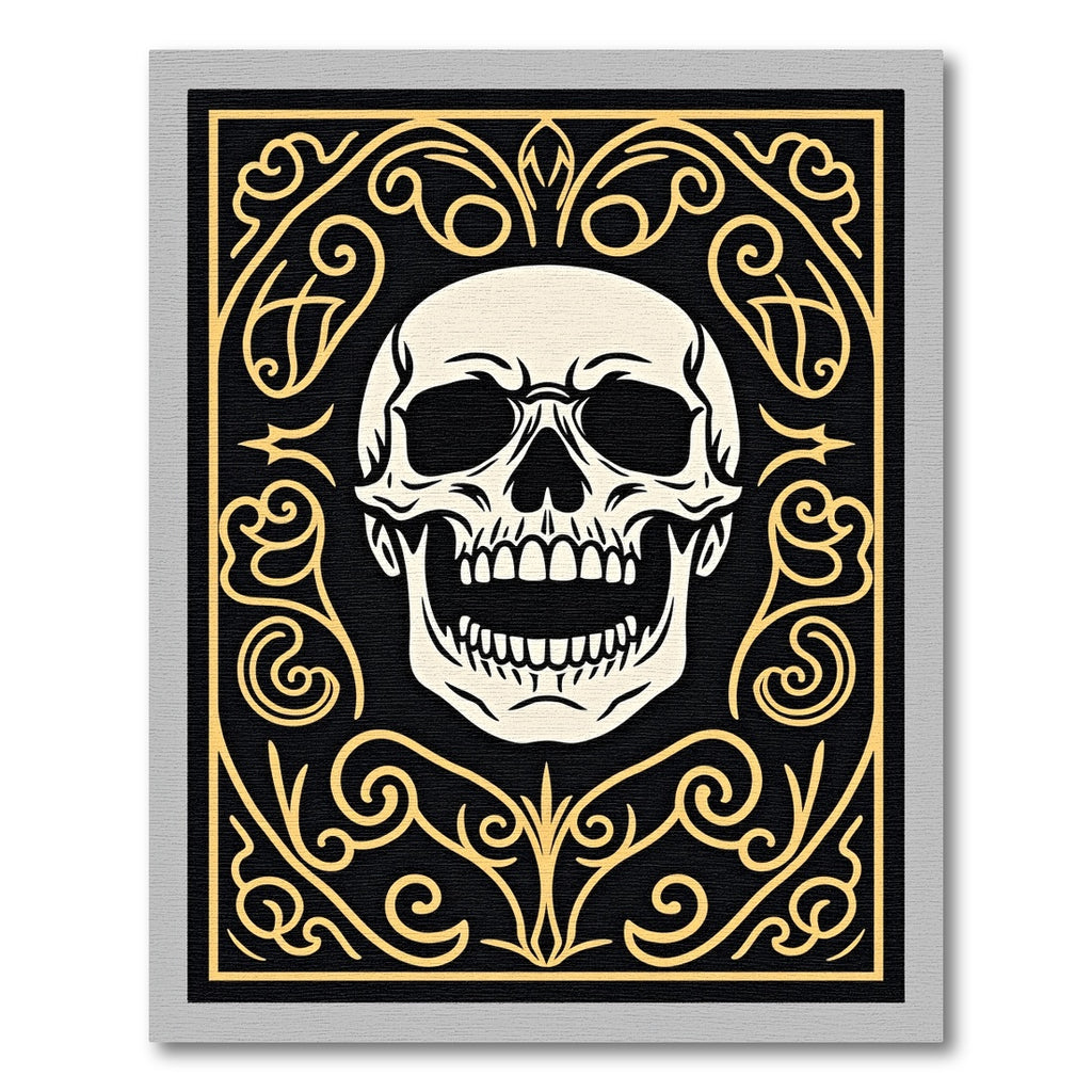 Black Gold Skull Ornamental Flourish Rug