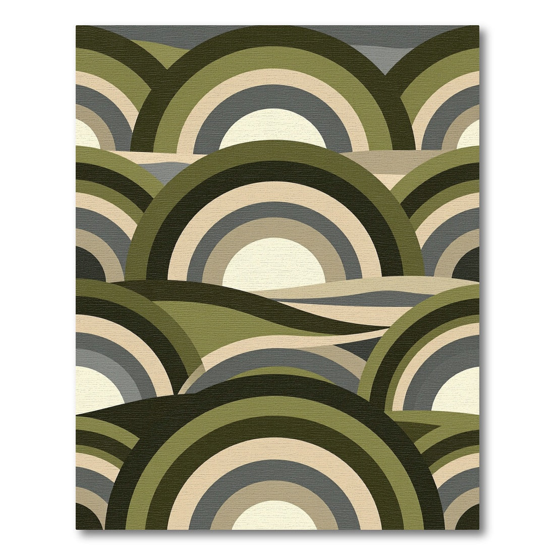 Midcentury Modern Olive Arc Geometric Rug