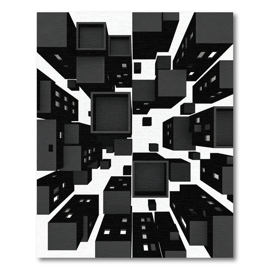 Monochromatic Abstract Geometric Cityscape Blocks Rug