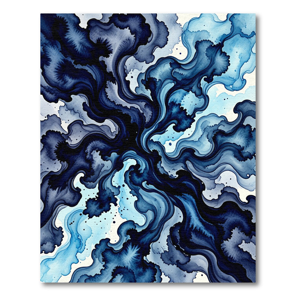 Fluid Navy Blue Abstract Swirl Rug