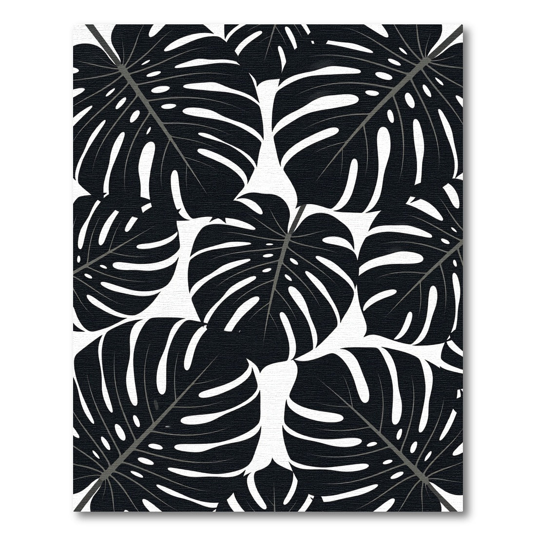 Monstera Black White Leafy Foliage Rug