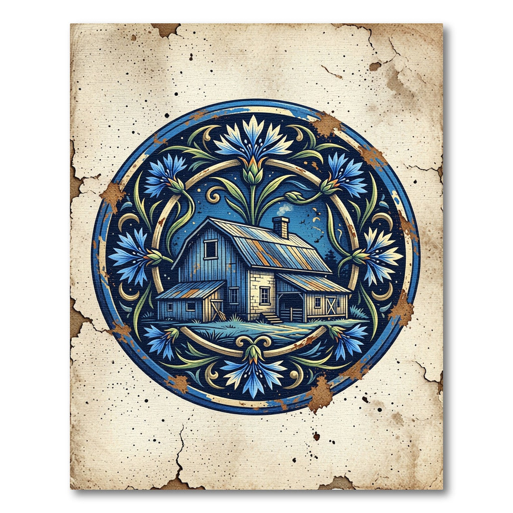 Blue Floral Barn Cottage Medallion Rug
