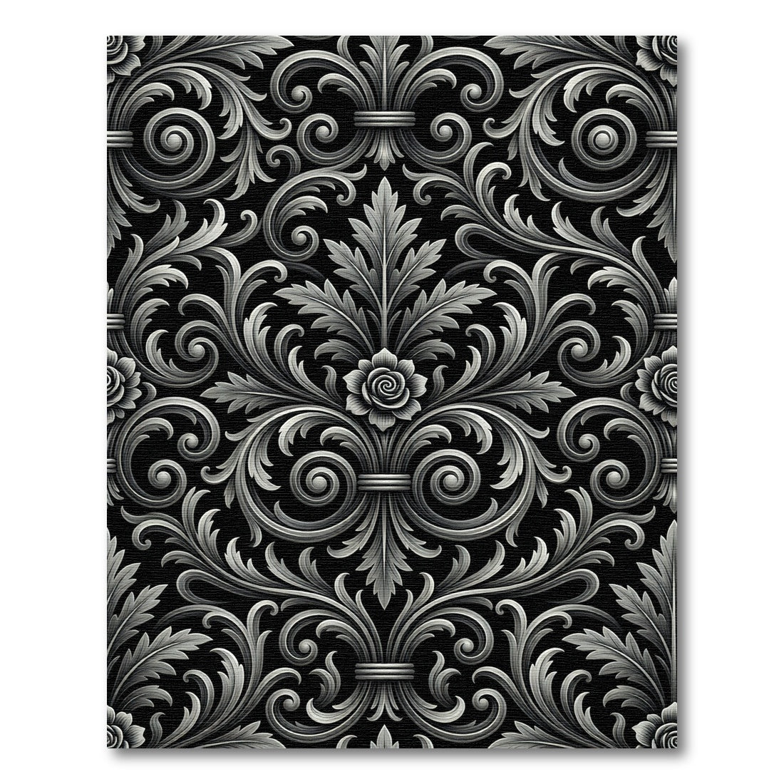 Ornate Gray Scroll Leaf Floral Rug