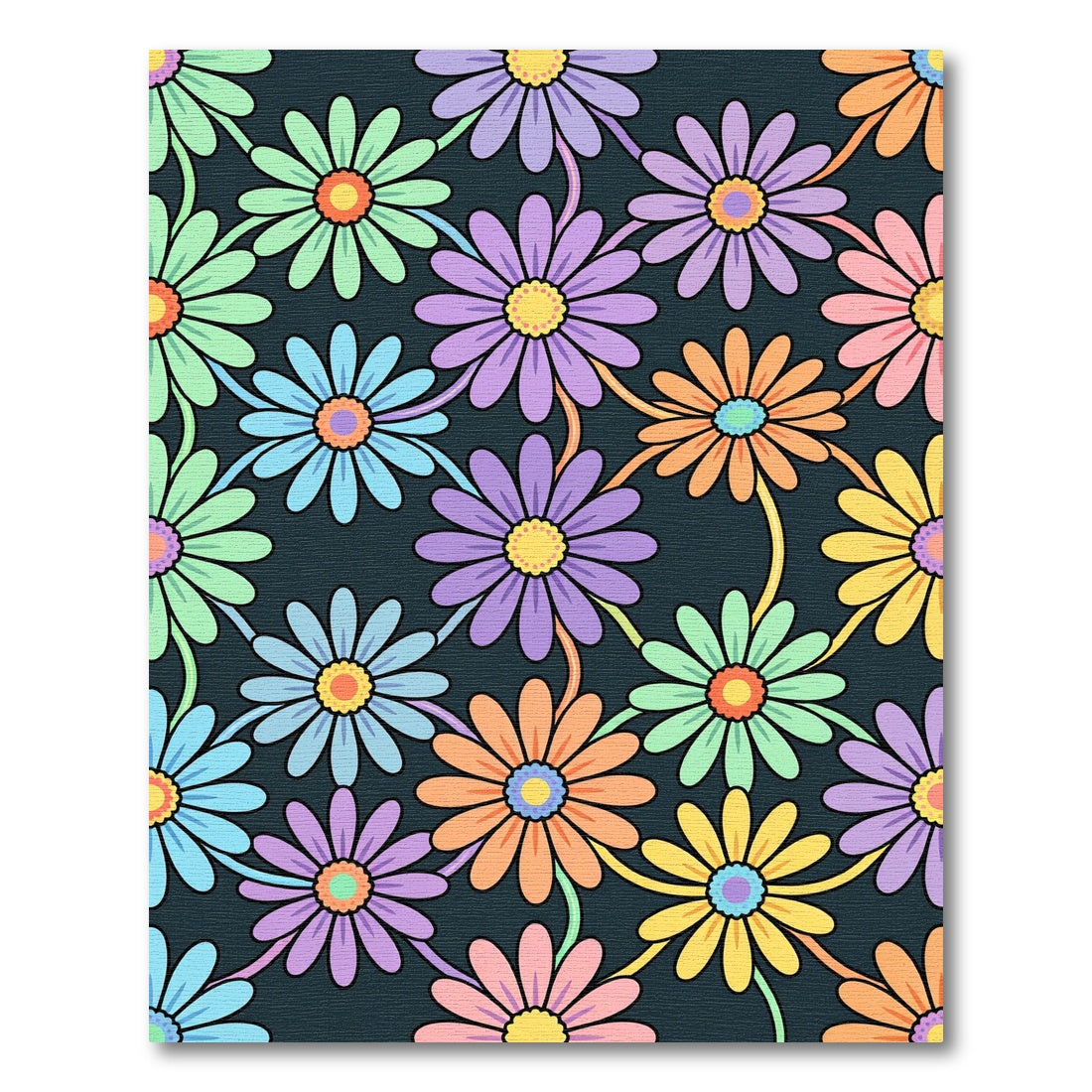 Retro Pastel Floral Daisy Tile Rug