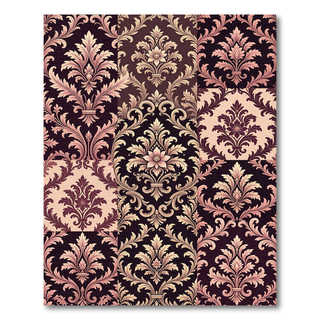 Pink Gold Damask Floral Scroll Rug