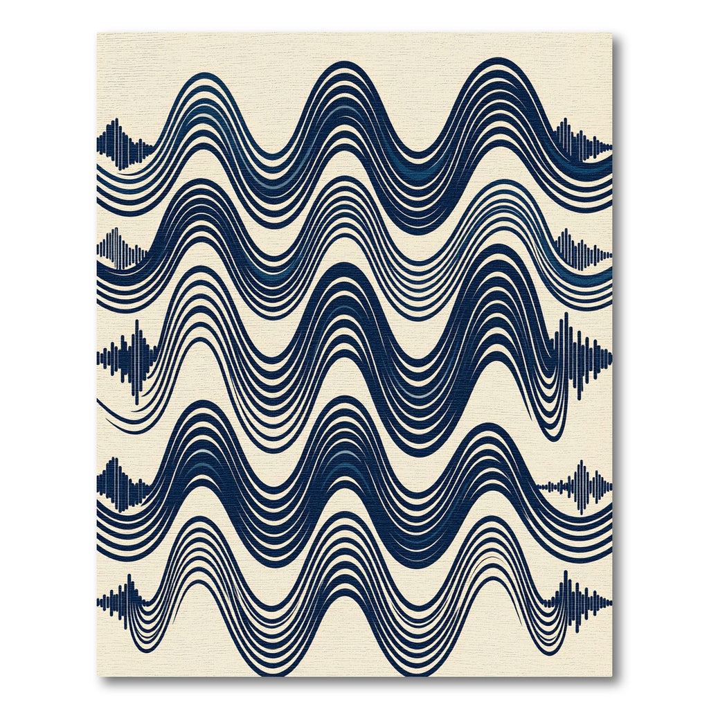 Navy Blue Abstract Wavy Linear Rug
