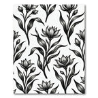 Elegant Monochrome Floral Botanical Illustration Rug