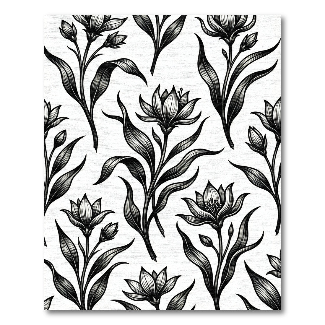 Elegant Monochrome Floral Botanical Illustration Rug