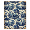 Blue White Pastoral Landscape Scene Rug