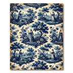 Blue White Pastoral Landscape Scene Rug