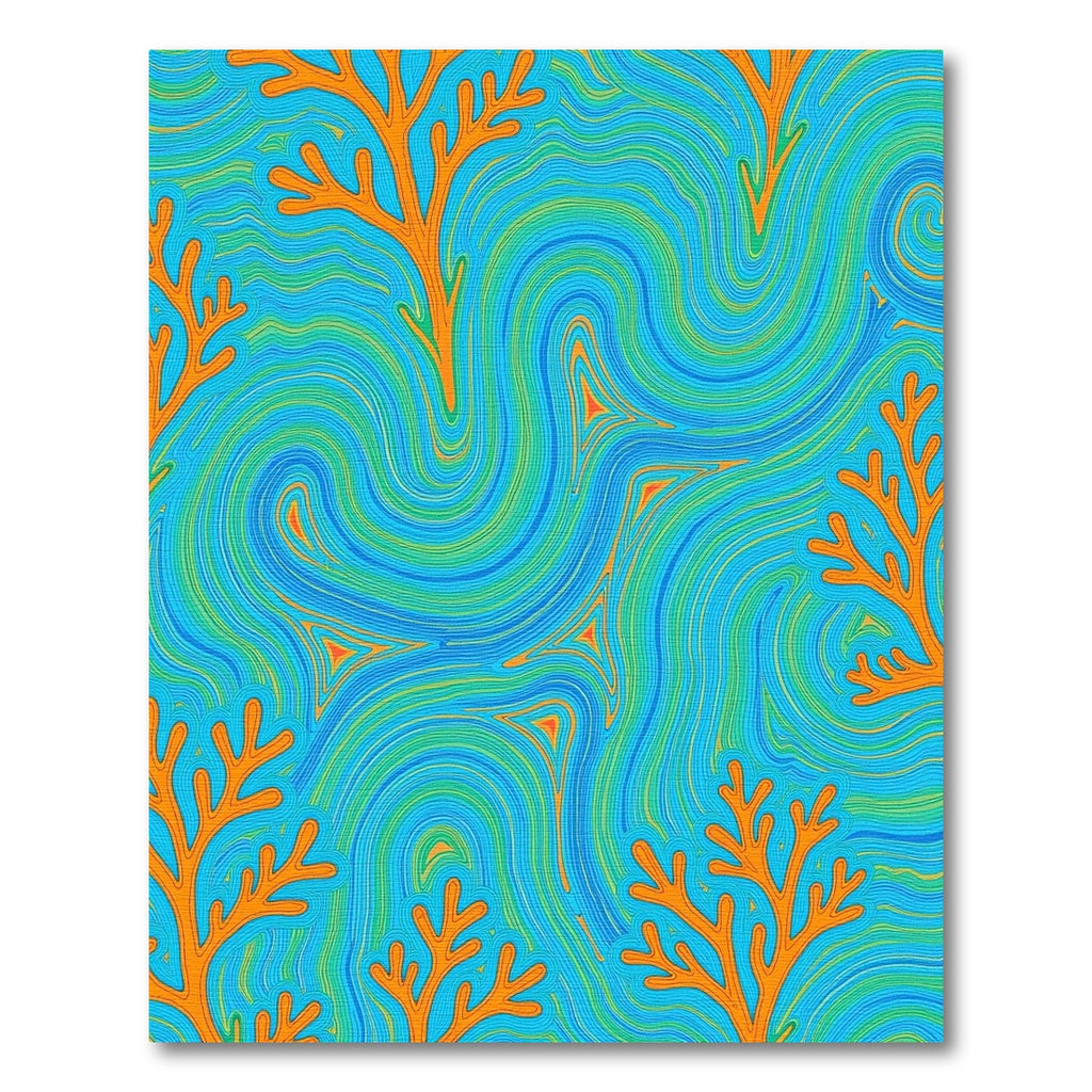 Orange Coral Blue Swirl Lines Rug